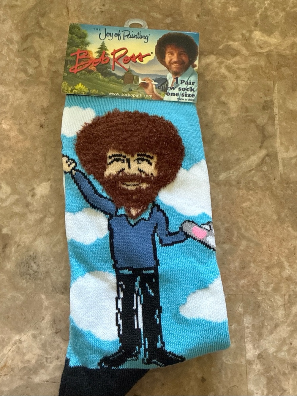 Bob Ross Joy of Painting Crew Socks Fuzzy Hair Novelty One Pair